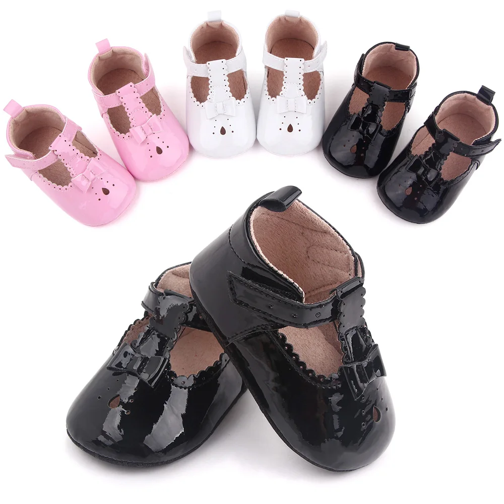Spring and Summer Pure Color Hollow Shining PU Leather Baby Girls Soft Soled Princess Shoes supplier
