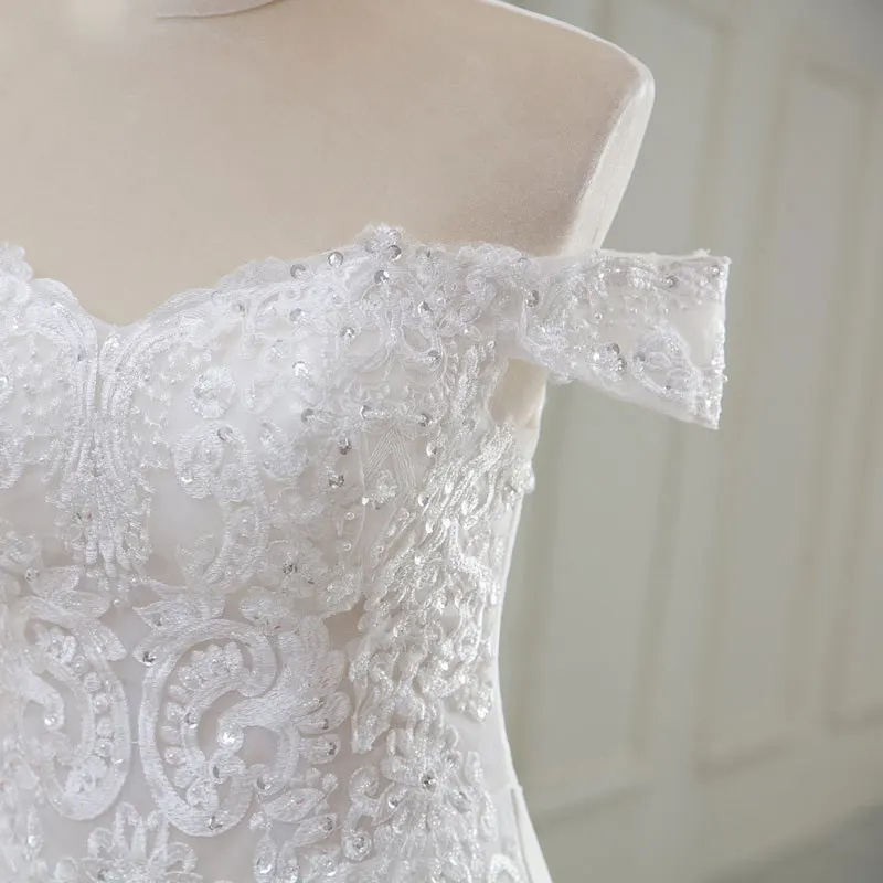 One Shoulder Dresses with Lace Bodice White