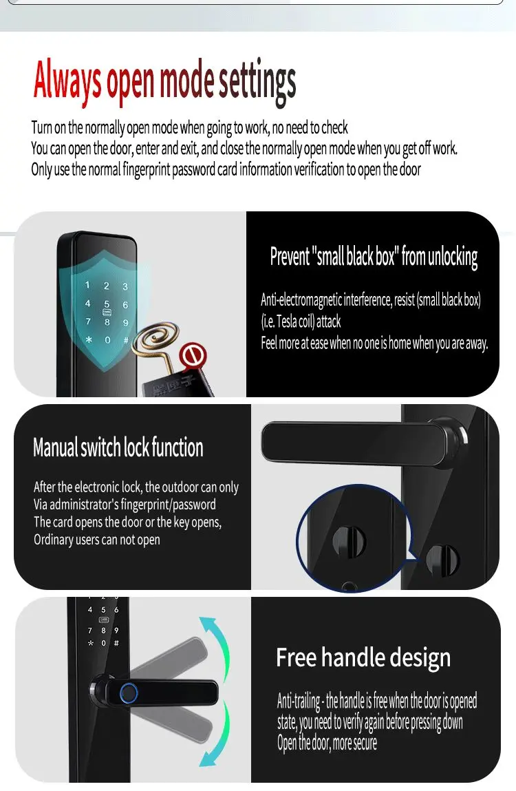 Qleung S819 Aluminium Door Fingerprint WiFi Enabled Tuya TTlock With Password Key Card dla domu 8