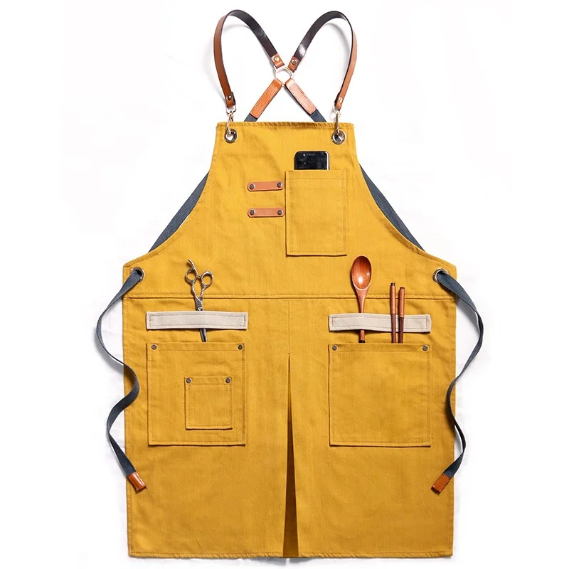 Custom Heavy Duty wax canvas Tool work Apron Chef Cooking BBQ and waterproof Working Tool Apron with pocket