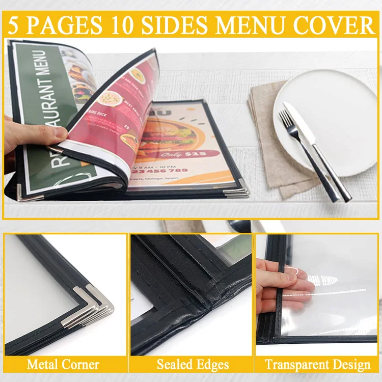 Menu Covers Sleeves 5 Pages 10 Views Restaurant Transparent Menu Folder for Wine Drinks Coffee Bars Restaurant supplier