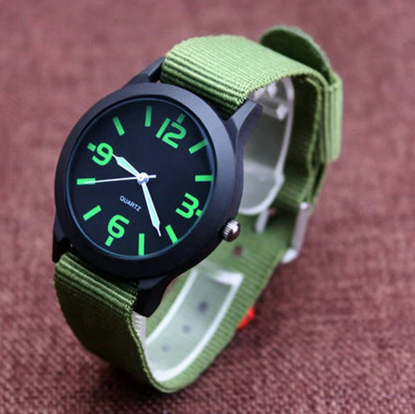 Luxury Luminous Hands Green Color Canvas Strap Ladies Children Custom Minimalist Watch for Women