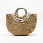 Summer Fashion Shopping Outdoor Moon Shape Handmade Women's Summer Bags Large Beach Tote Straw Rattan Bag