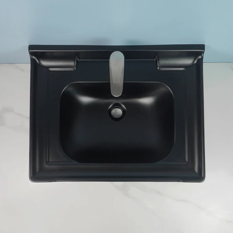 Tarpul Hot Selling Modern Hotel Ceramic Bathroom Vanity Cabinet Rectangular Mat Black Sink Basin Overflow Basin Overflow details