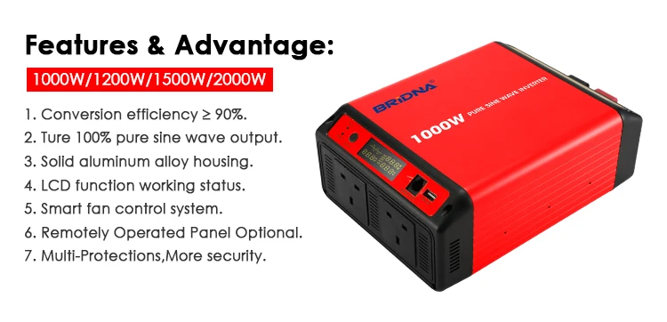 1000w 12v 24v dc to ac 240v 1000 watt off grid pure sine wave power inverter with dual UK socket