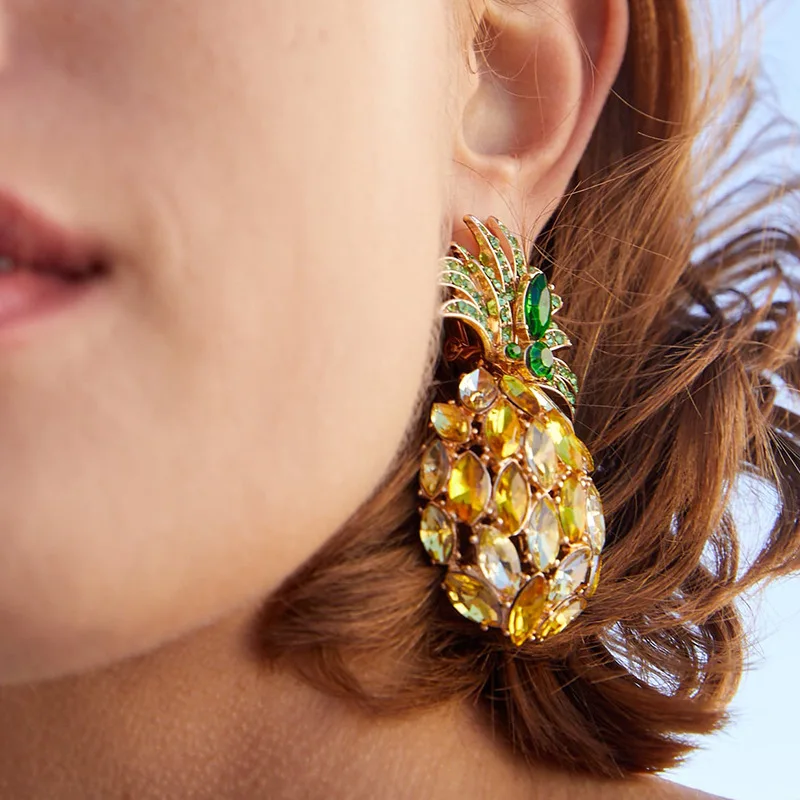 pineapple rhinestone earrings