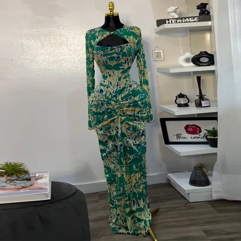 European American Women's Spring New Sweet Fresh Printed Hollow-Out Collar Long-Sleeve High-Waist Slim Hip Anti-Static supplier