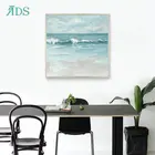 Canvas Print 2021 Custom Canvas Print Blue Ocean Beach Waves Oil Painting Art Framed Seascape Painting
