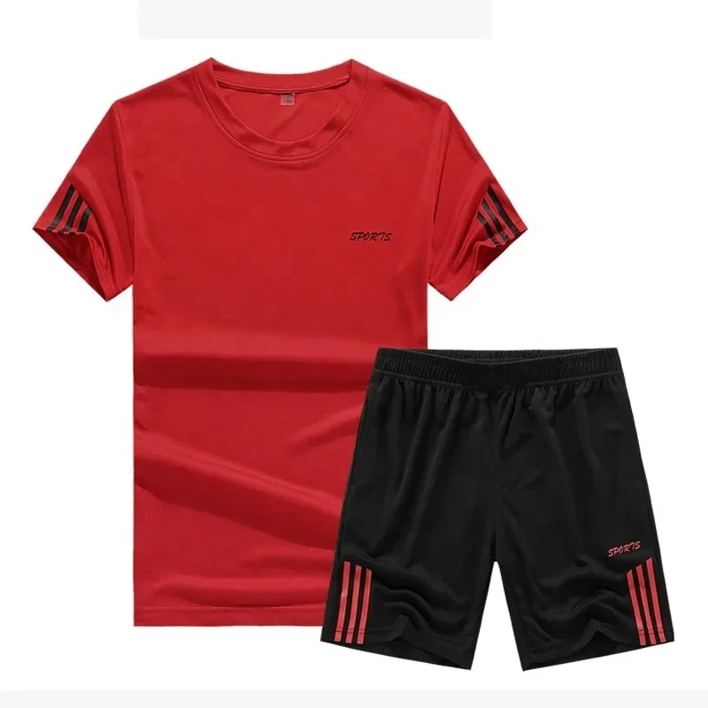 Men Waffle Suit men's summer Half sleeve popular casual sports pants men's T-shirt shorts 2 Pieces Set