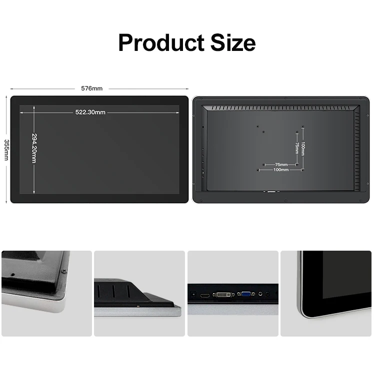 Wholesale Price 23.6/24 Inch 2K HD Industrial Screen Ip65 Waterproof Fanless Aluminum Case Industrial Monitor