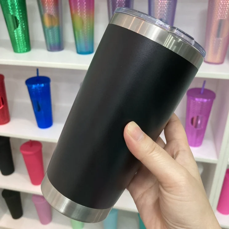 Custom logo 20 oz powder coated regular tumblers double wall vacuum insulated stainless steel coffee car travel mug