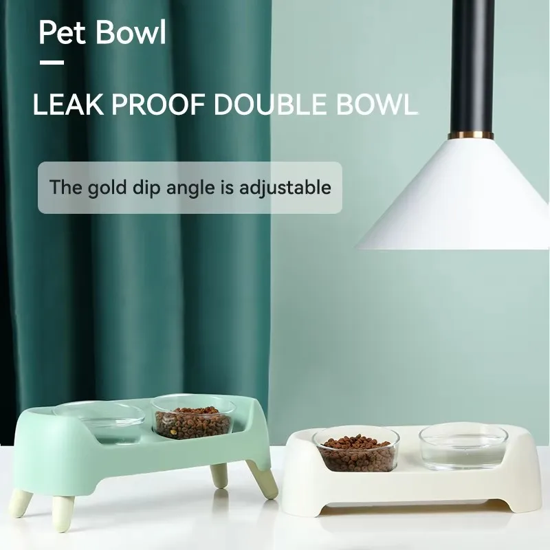 Dougez Customizable Pet Double Bowl with Glass Bowls Anti Knock Food and Water Bowl for Dogs Cats Easy to Clean Pet Supplies manufacture