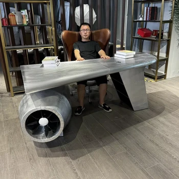 Inspired furniture Aviator office Desk Aluminum Aircraft Wing Art Decor Vintage Plane table