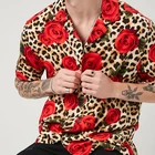 Shirt Menswear Wholesale Leopard Print Cuban Collar Short Sleeves Front Buttons Men Shirt Casual