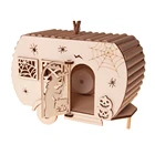 Pumpkin Craft Gift Led New Design Pumpkin Cart Shaped Witch Web Pattern LED Wooden Halloween Craft Gifts