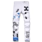 Pants Jeans White Color Printed Stylish Stretch Skinny Pants Denim Men's Jeans Pants