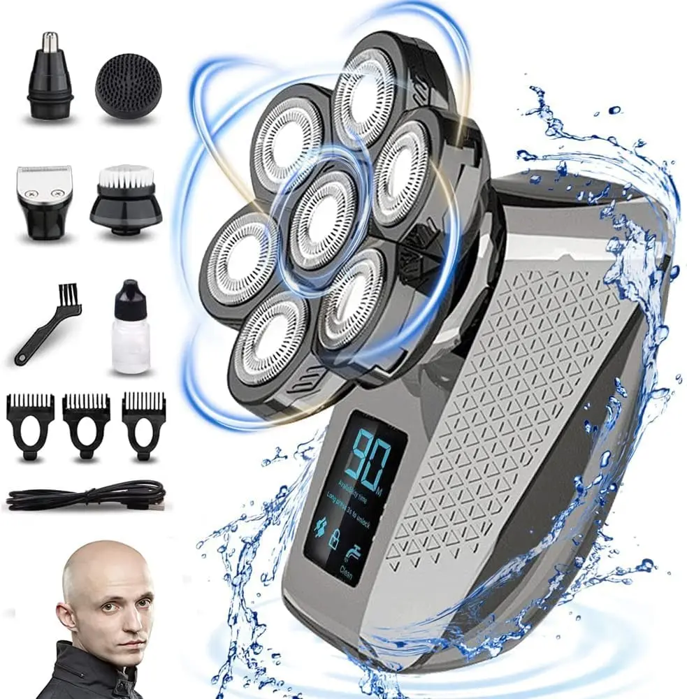 Multi 7d Head Shaver For Bald Men Rechargeable Waterproof Shower Use