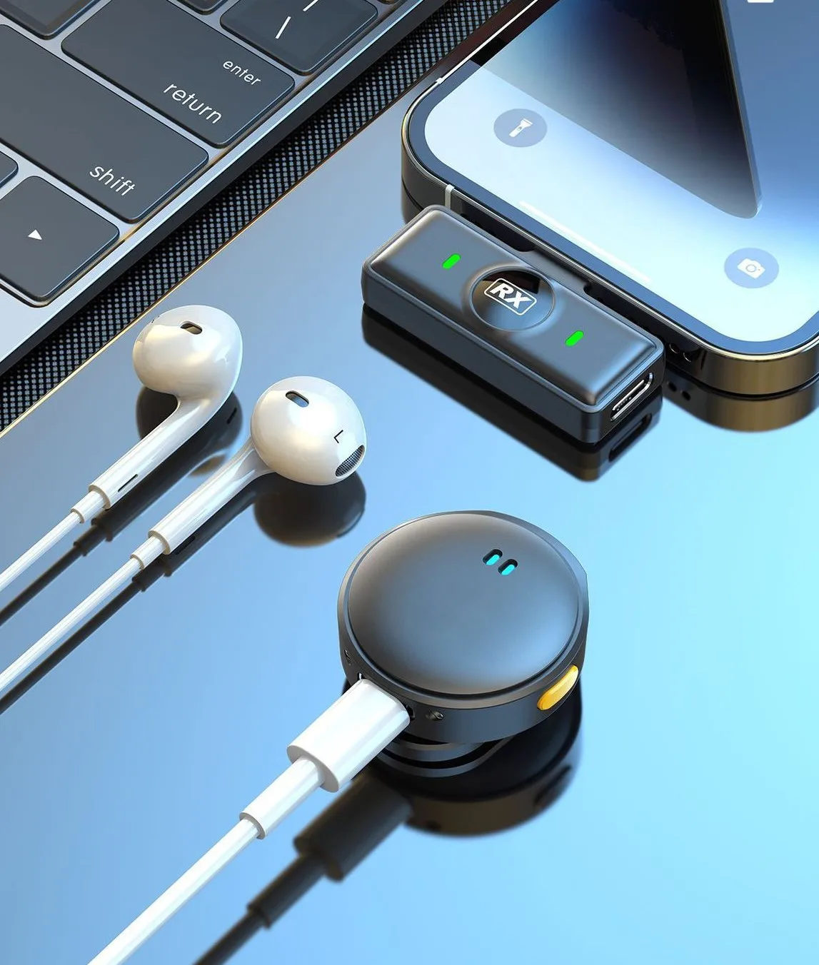 One Two Long-Range Outdoor Magnetic Wireless Lavalier Microphone with Digital Battery Display Compartment Type C Connector