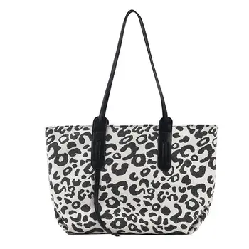 2021 Stylish Soft Canvas Leopard Print Handbag Large Capycity Underarm Shoulder Bag Pop Bolsa De Hombro Cheap Leopard Tote Bag
