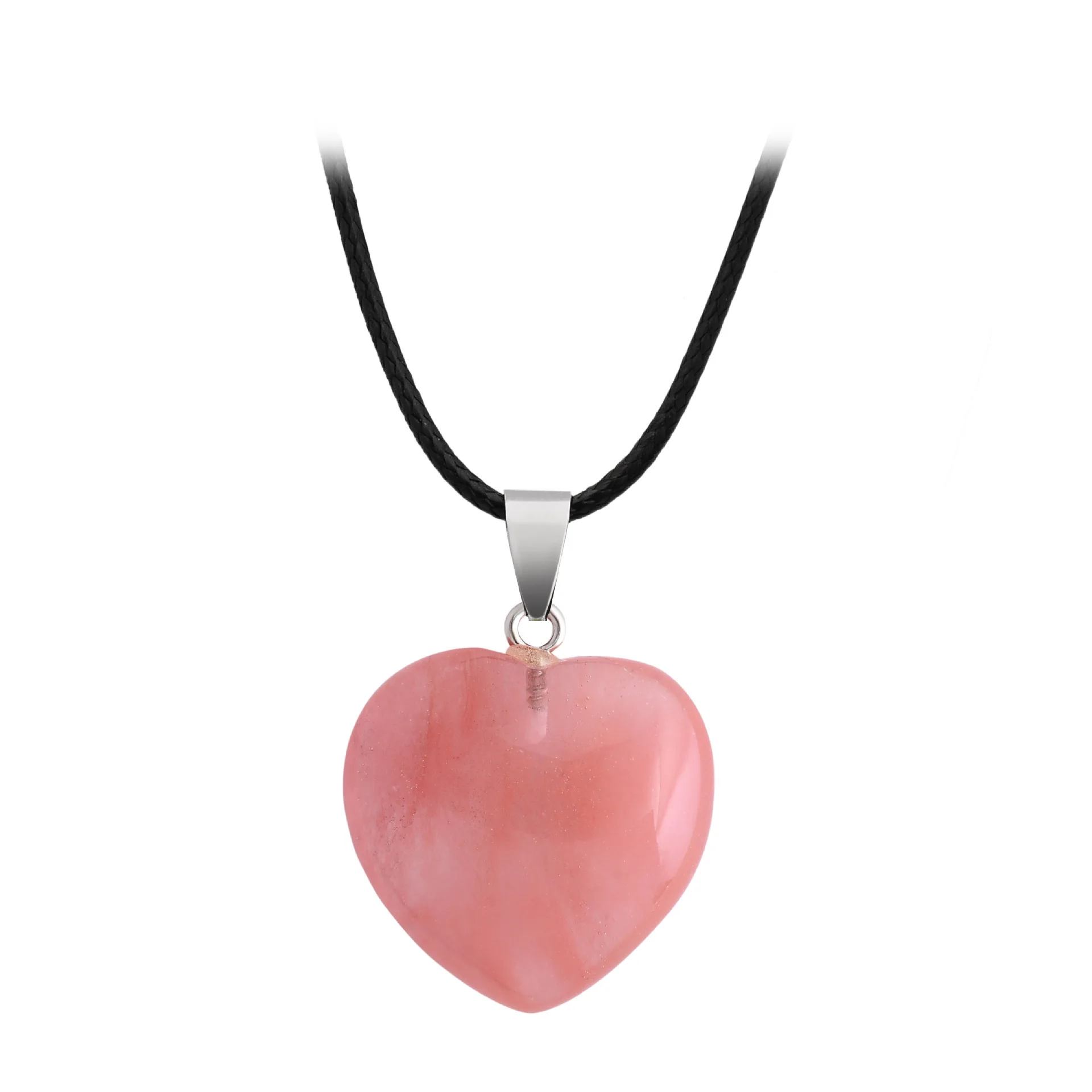 100% Natural Crystal Stone Heart Stainless Steel Pendant For Women DIY Gemstone Agate Pendant Necklace Jewelry