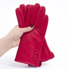 Winter Leather Gloves Wholesale Classic Goat Ladies Winter Warm Buttons Decor Leather Gloves For Lady