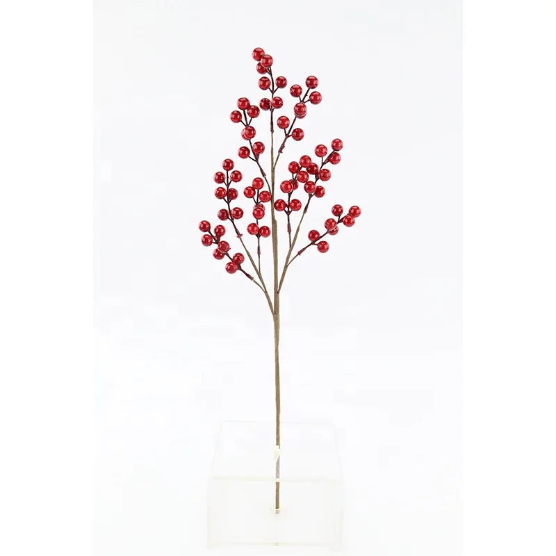 Handmade artificial flower for Christmas tree decoration holly red berry Stem/Branch