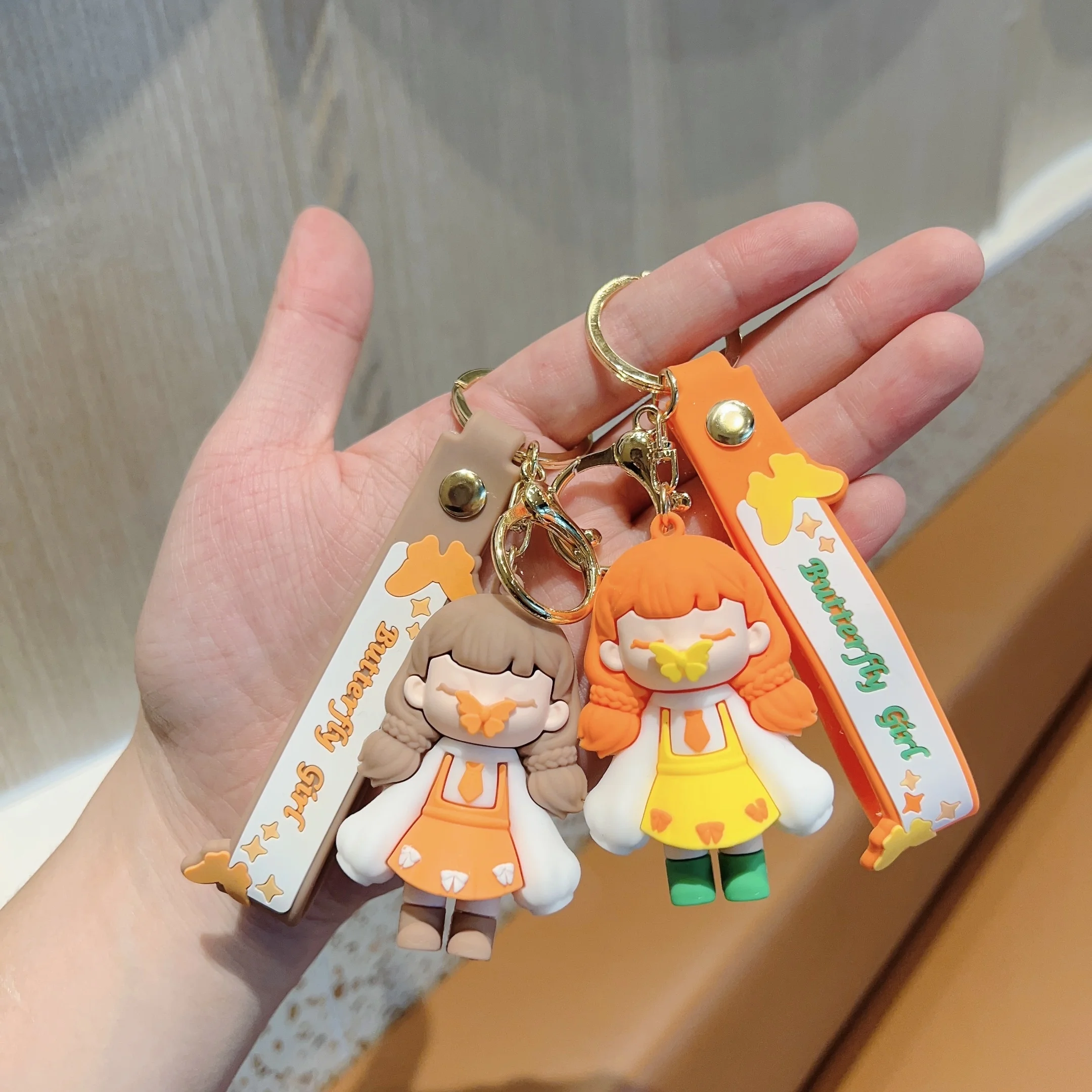 Hot selling Kawaii Girl Bag keyring Car Pendant Key Chain Accessories Creative Cute Cartoon Butterfly Girl Keychain