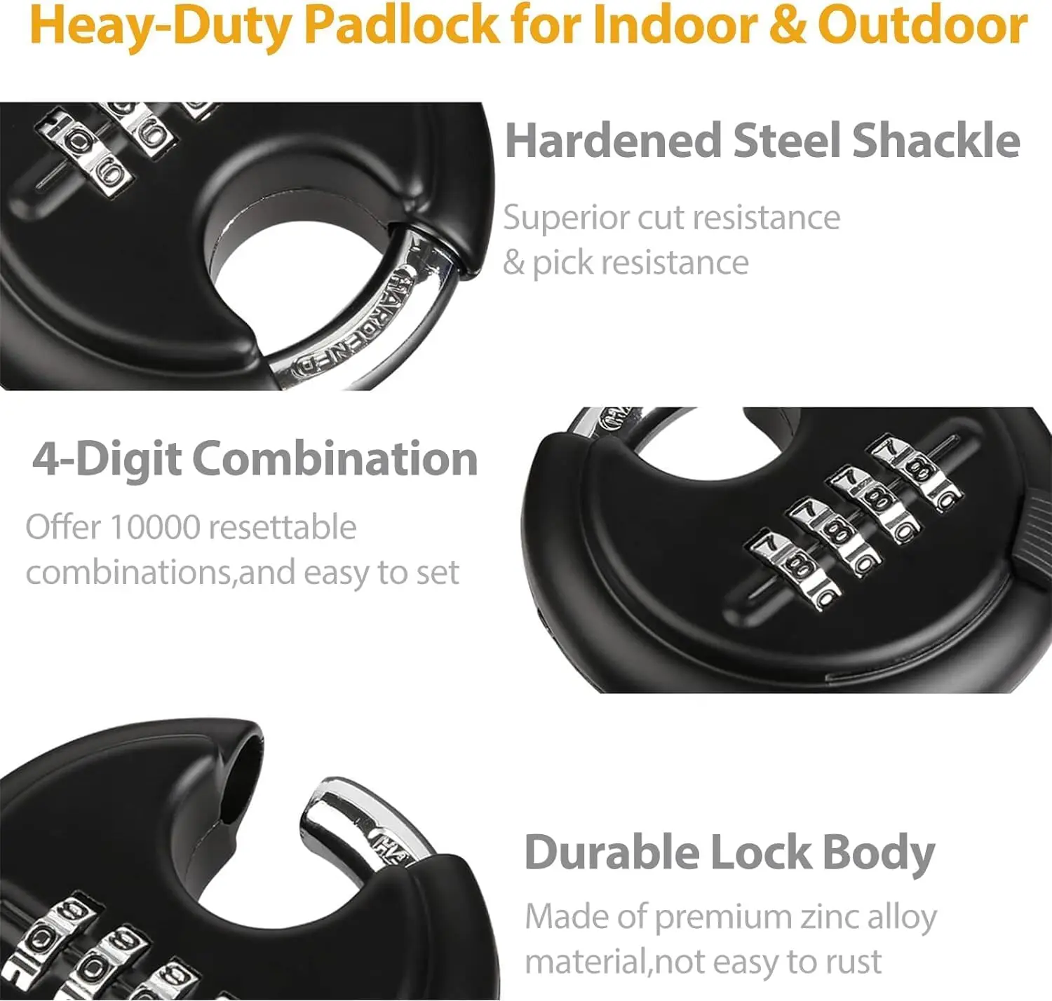 Rarlux Heavy Duty Combination Padlock Stainless Steel Disc Padlock with 4 Digit Password Waterproof padlock Warehouse