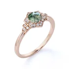 Gemstone Ring Customized Gemstone Jewelry Rose Gold Plated Vintage Flower Natural Moss Agate Engagement Ring