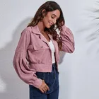 Outer Jacket Fall Spring Custom Women Short Coat Upper Outer Garment Casual Lapel Cropped Brown Short Corduroy Jacket