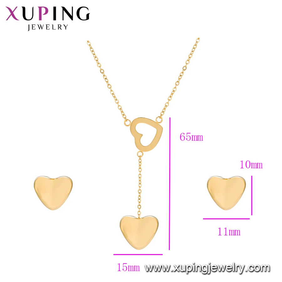 S-197 Xuping fashion Stainless Steel Heart Afician Gold Plated Charm Earrings and Necklace Jewelry Set