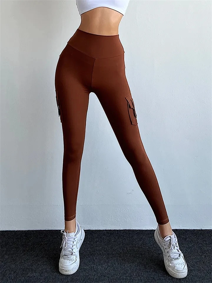 2024 High Waist Stretch Elastic Gym Fitness Hip-Lifting Scrunch Butt Leggings Female Multi Pockets Cargo Women's Yoga Pants