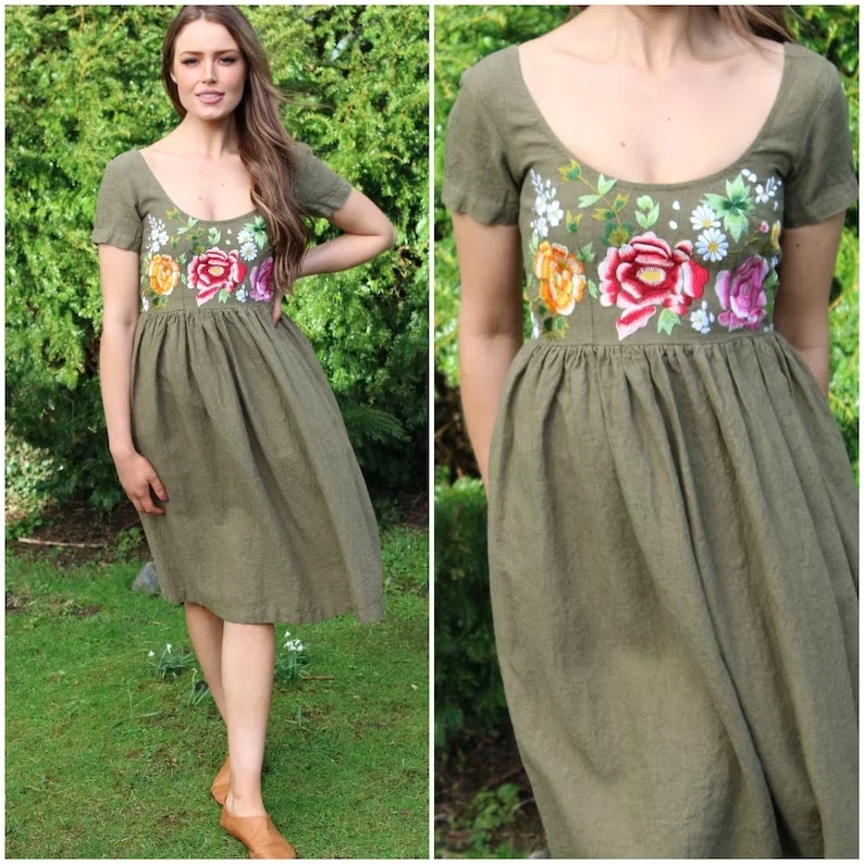 custom embroidery long dresses ladies floral summer casual boho beach hippie flow long flower girl dress elegant maxi dress