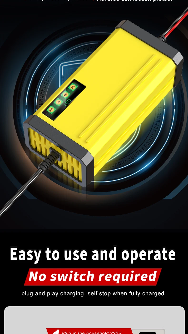 Fast delivery 12V battery charger 12V 2A smart automatic 12 volt gel agm vrla lead acid motorcycle car battery charger