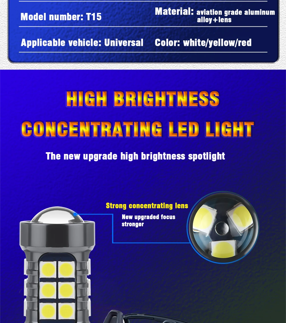 TECH-KING High Bright Lens 27SMD 3030 Led Car Reverse Light Canbus W16w Backup Lights 921 12-24V T15 Bulbs