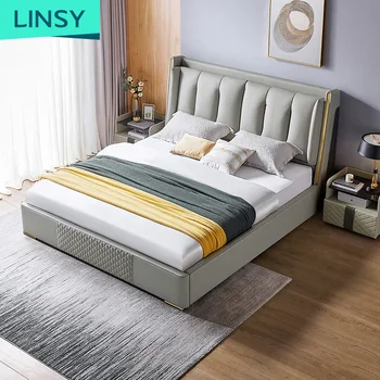 Linsy Queen Bedframe Double Bed Fancy Modern Cheap Velvet Upholstered Bedroom Furniture Sets With Mattress R305