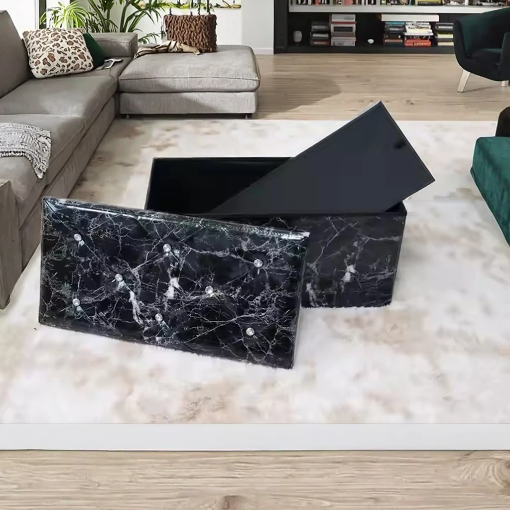 Modern Marble Print Storage Stool Ottoman with Diamond Decoration Portable for Bedroom Apartment-Factory Wholesale for Home Use factory