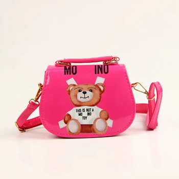 Fashionable Animal Bear Prints Purses Little Shoulder Crossbody Bags PU Leather Mini Kids Handbags For Girls