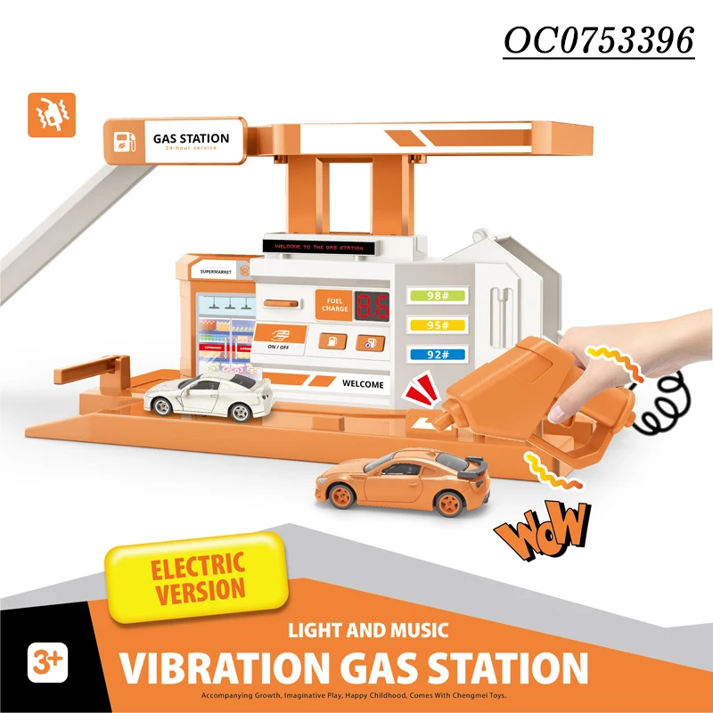 Pretend play sliding alloy car petrol gas station toys model with light music