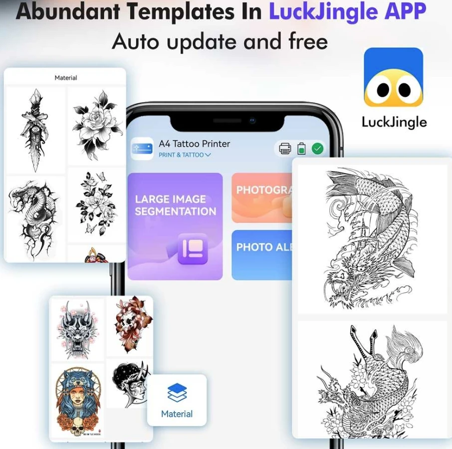 Luck Jingle PortableThermal Printer Bluetooth & USB Connected for Tattoo Artwork details