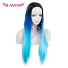 New Style Black Blue Beautiful Color Wig Synthetic Mediue 3 Tone Blue Long Wig For Wholesale