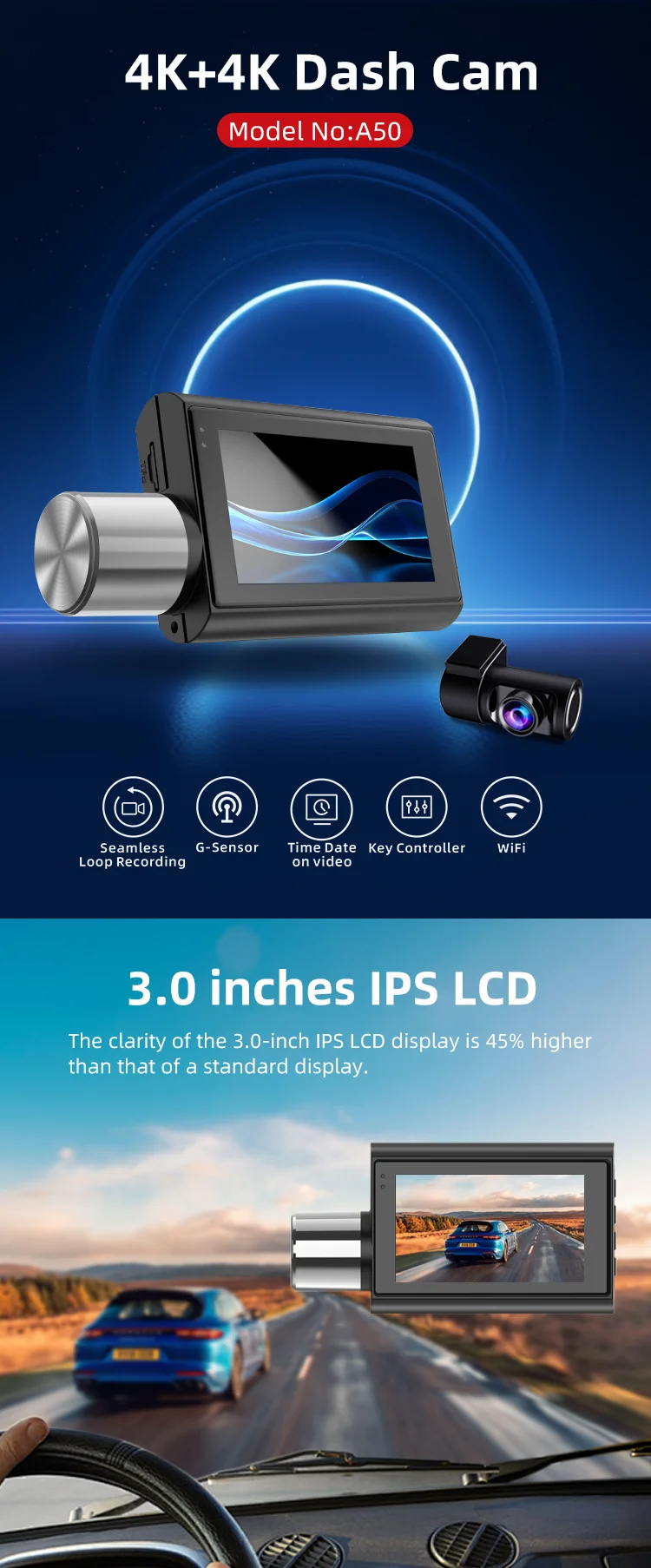 Coview New Mini 4k Dash Cam Front and Rear 4k DVR 2 Channels 1.47 Inches Dual Lens Black Box F1.8 for Rideshare Drivers manufacture