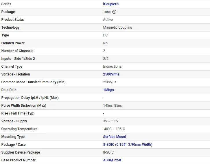 product digital isolator adum1250arz adum1250 sop 8 for industrial communication and motor control-0