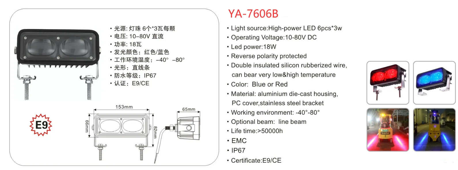 product high performance 50w forklift warning light blue red 10 80v straight line new condition warehouse safety zone light-18