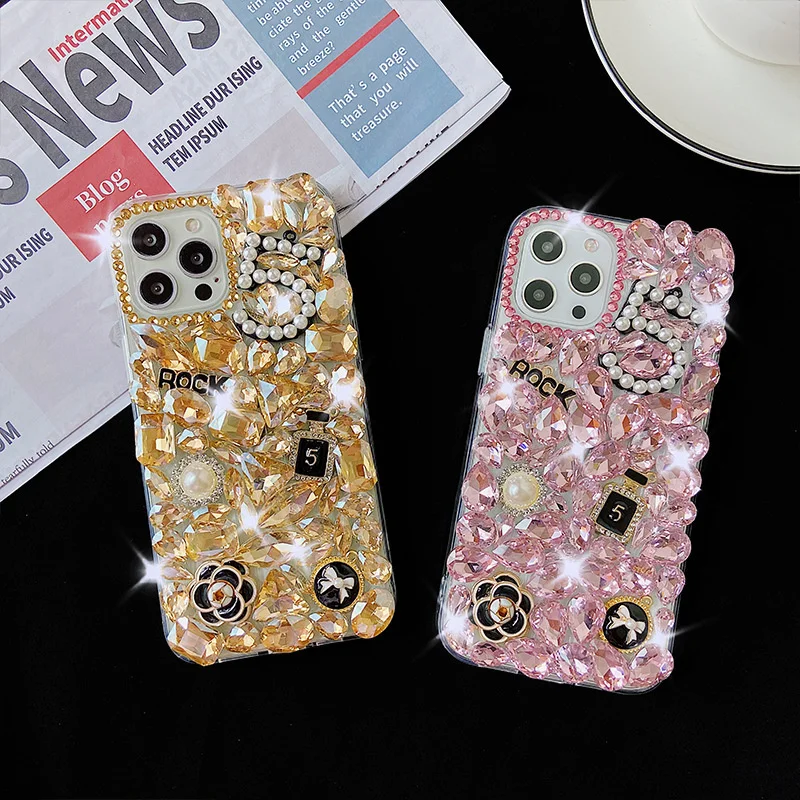 Luxury Design Customized Rhinestone Phone Case For iPhone 15 14 13 12 11 Pro Max Xs Xr Glitter Diamond Mobile Covers For Girls