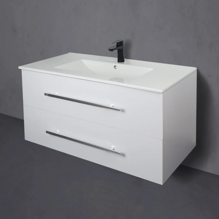 Modern Simple Creative Wall-Mounted Bathroom Vanity Mirror Cabinet Melamine Plywood with Ceramic Countertop for Hotels details