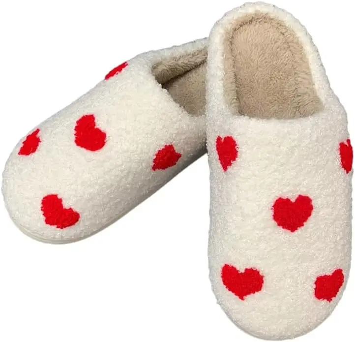 2023 Fashion Valentines Day Slide Slipper for Women Men Heart Couple Plush Slippers Soft Comfortable Academy Wind Indoor and Out