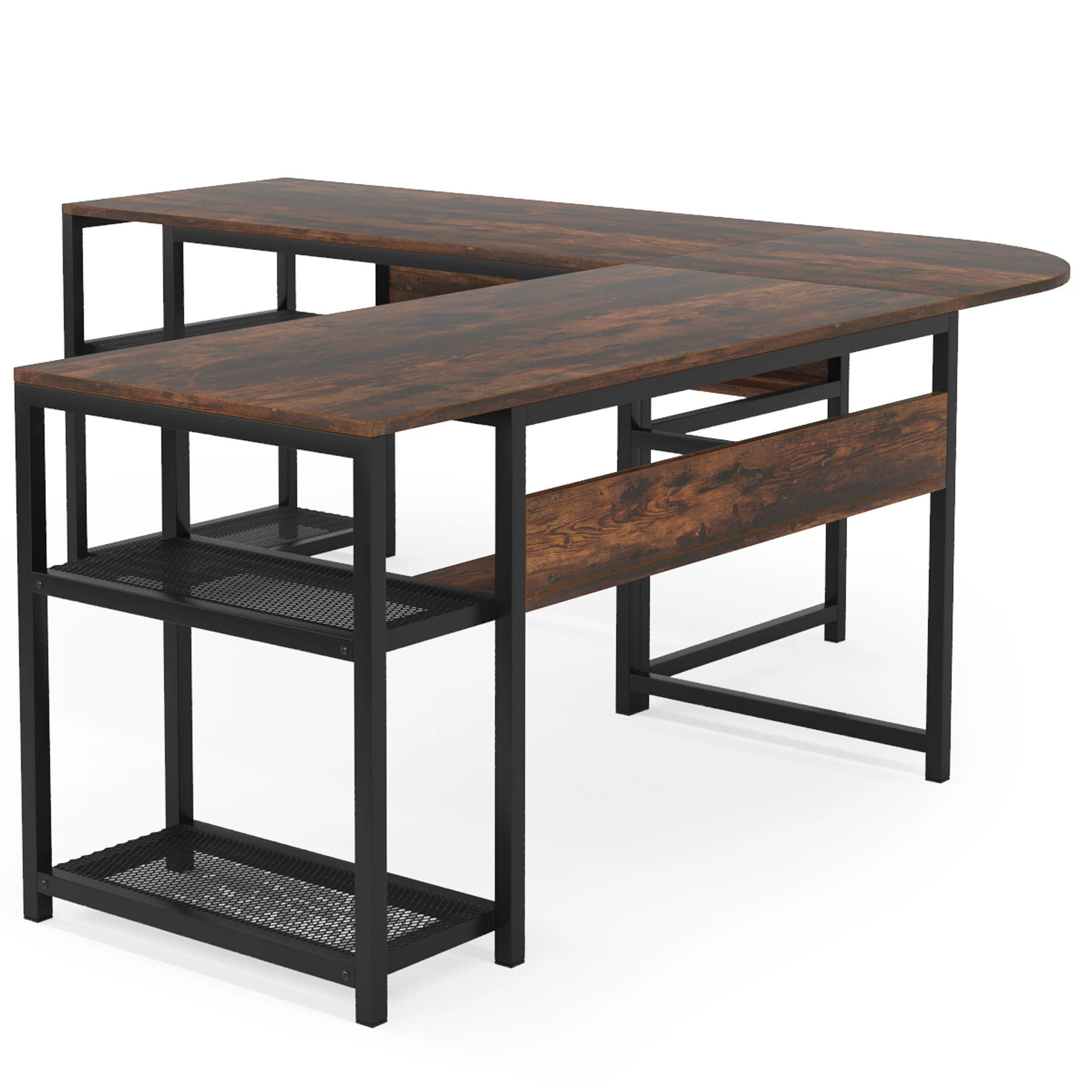Tribesigns L-Shaped top industrial style  office computer desk  with Storage Shelves Write Review