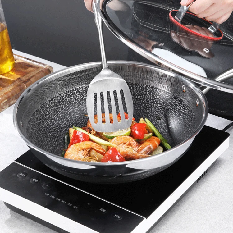 Cookware Reusable 304 Stainless Steel Frying Pan Honeycomb Pans Wok Non