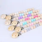 Wooden Beads Feeding Wooden Silicone Beads Baby Pacifier Clips Wood Baby Pacifier Chain